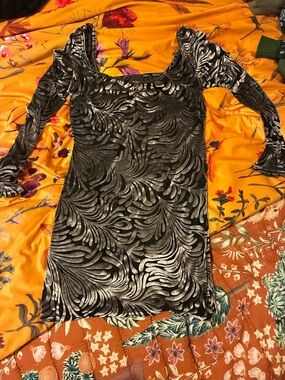 Pujka Women’s Black and Silver Velvet Burnout Dress